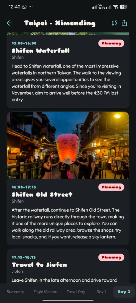 Day 2 itinerary for Taipei Ximending with timed stops and photos